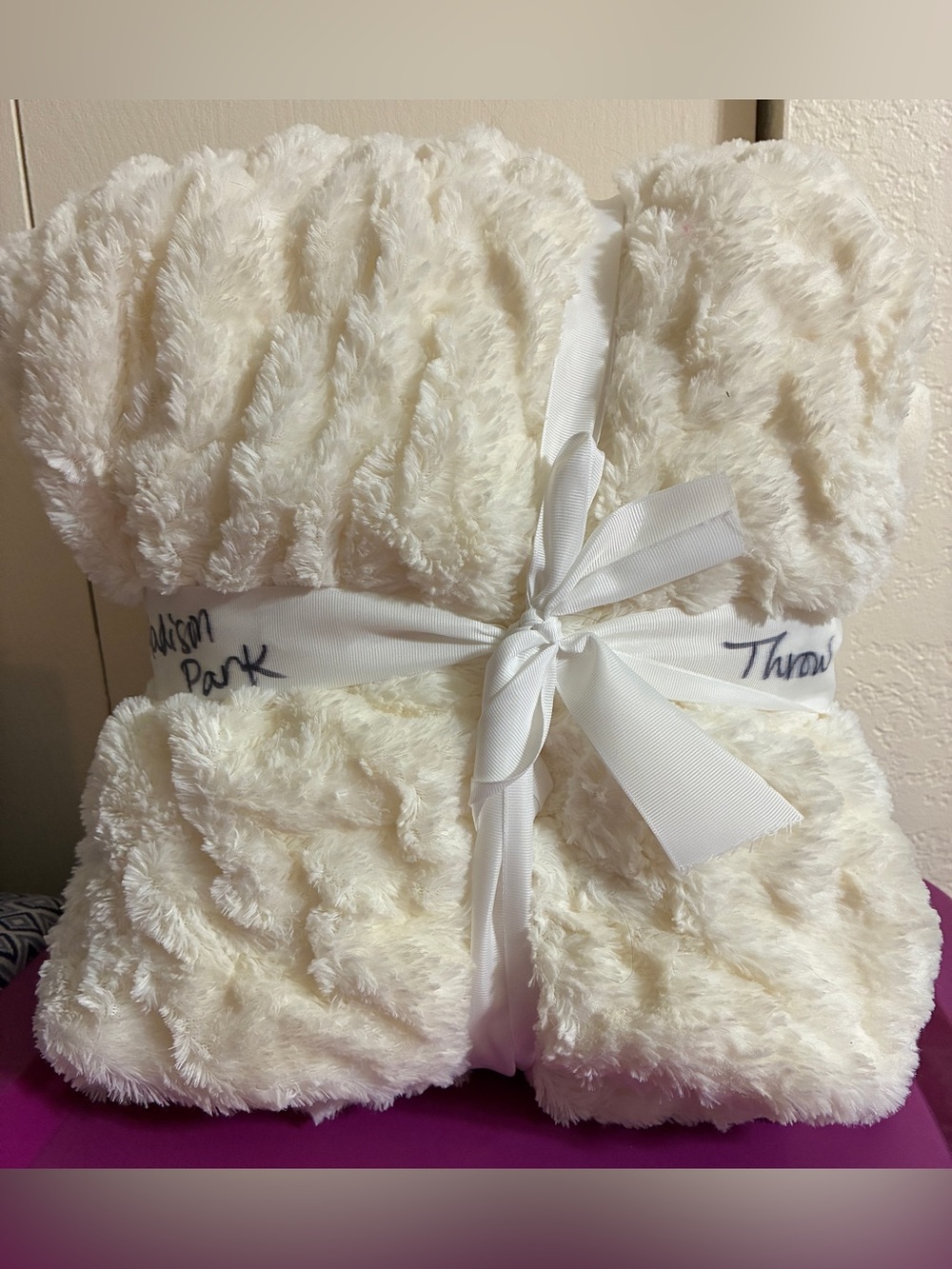 Madison Park Cream Plush Throw